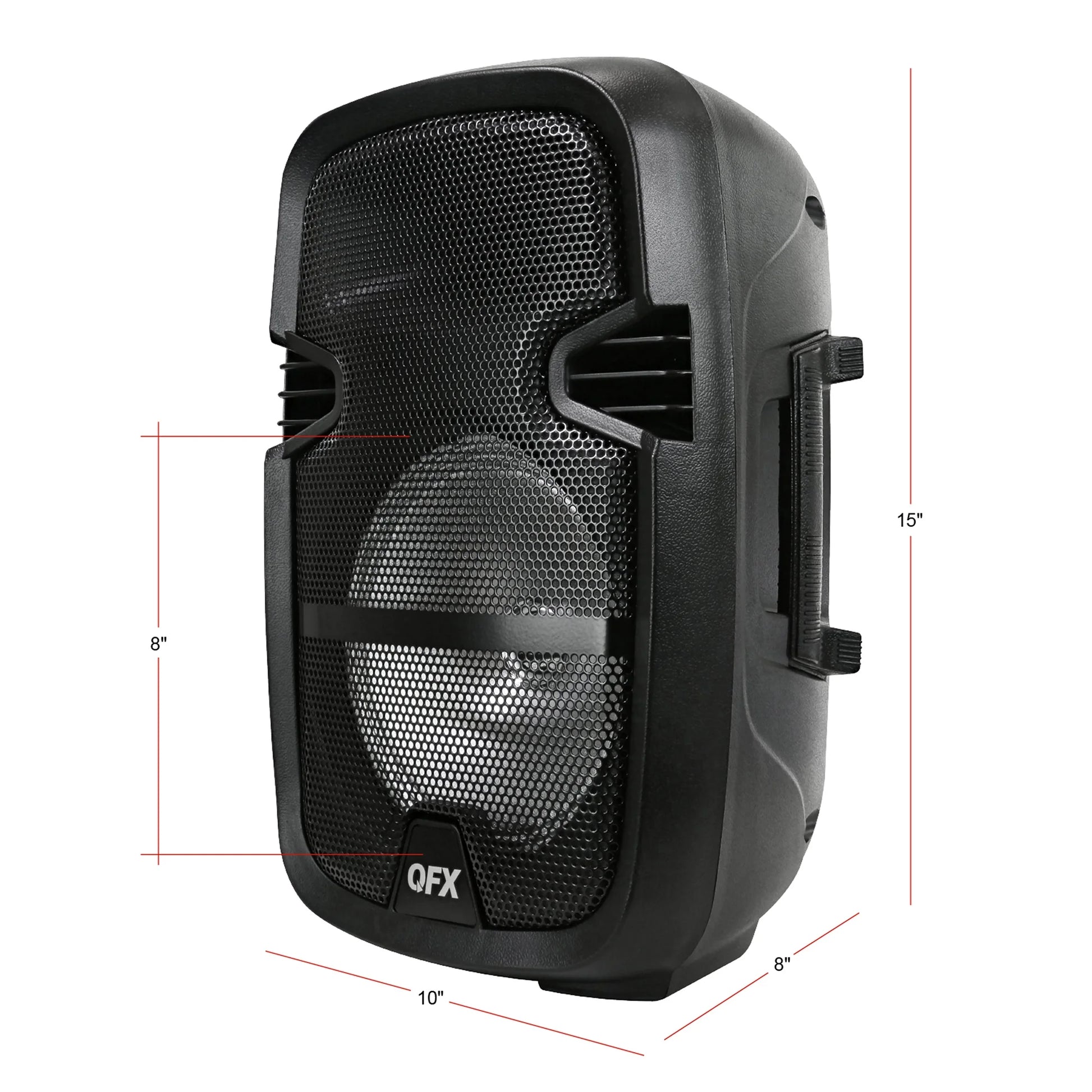 PBX-808TWS TWO 8 INCH PORTABLE PA SPEAKER SYSTEMS with 2 SPEAKERS, 2 SPEAKER STANDS, 2 WIRED MICROPHONES and 2 REMOTES